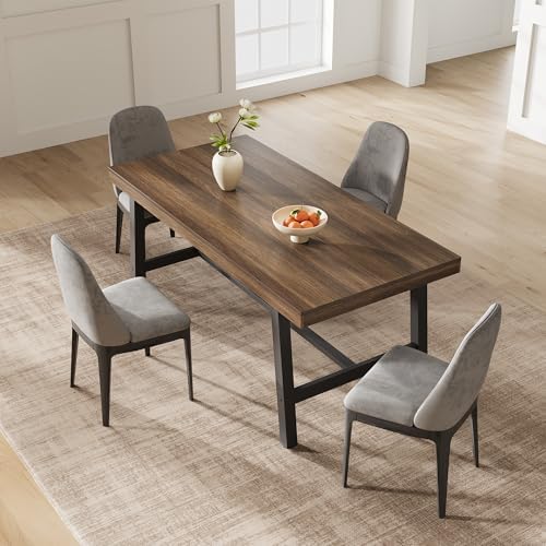 Garvee 63" 6 Person Dining Table, Industrial Kitchen Table, Brown