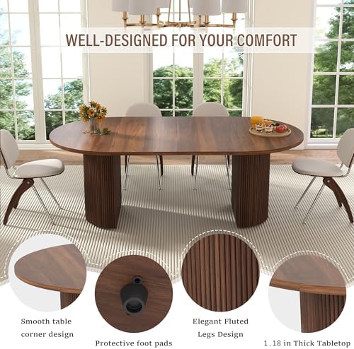 41 in-78 in Extendable Dining Room Table for 4-8, Round Expandable Kitchen Table with Fluted Base, Modern Farmhouse Oval Dinner Tables for Dining Room Kitchen Living Room (Walnut)