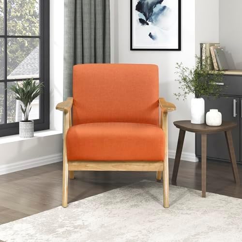 Lexicon Mid Century Modern Accent Chair with Natural Wood Frame, Orange