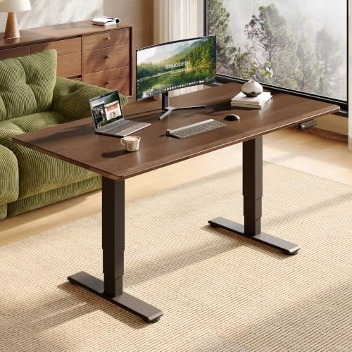 SANODESK Solid Rubberwood Standing Desk Dual Motor 63"x30" Walnut/Black
