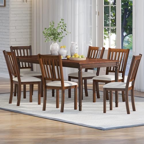 AMERLIFE 79" Solid Wood Farmhouse Dining Table with Roman Legs, Brown