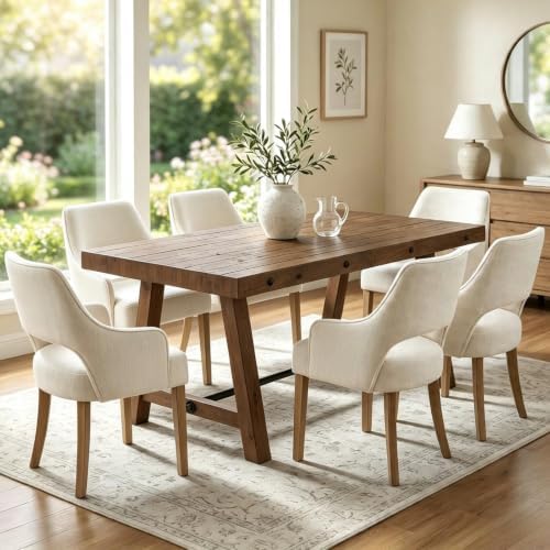Rustic Farmhouse Dinning Table, Reclaimed Solid Wood Kitchen & Dining Room Table for 4-6 People, 59" Wooden Rectangular Kitchen Table with Trestle Base for Dining/Kitchen Room, Walnut