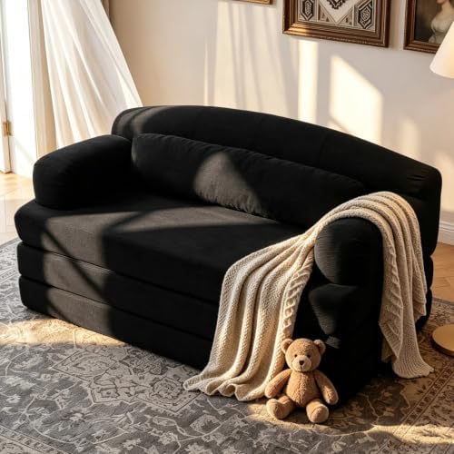 57” Convertible Sleeper Sofa Bed, Boneless Couch, Black