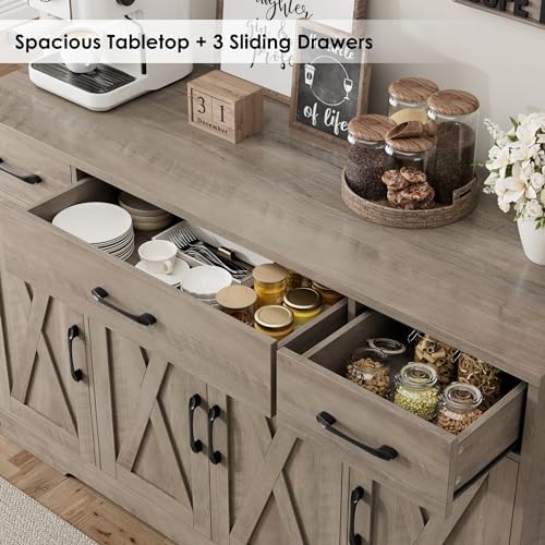 HOSTACK Kitchen Buffet Sideboard Storage Cabinet, Coffee Bar Cabinet, Grey