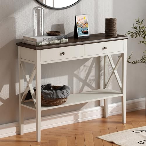 ChooChoo 39" Farmhouse Entryway Table with Drawers and Storage Shelf