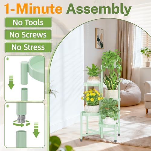 iDavosic.ly Plant Stand Indoor Outdoor, 5 Tier Metal Corner Shelf, Green