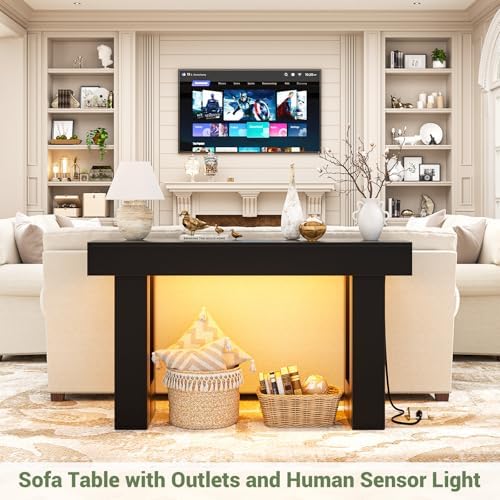 Unikito 47" Entryway Table with Sensor Light and USB Outlet, Black