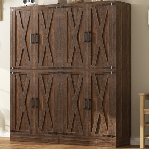 Unikito 71" Tall Kitchen Pantry Cabinet with Adjustable Shelve and Drawer | Large Wooden Farmhouse Storage Cupboard, Barn Door, Sturdy and Deep, Versatile for Dining Room, Living Room, Utility Room