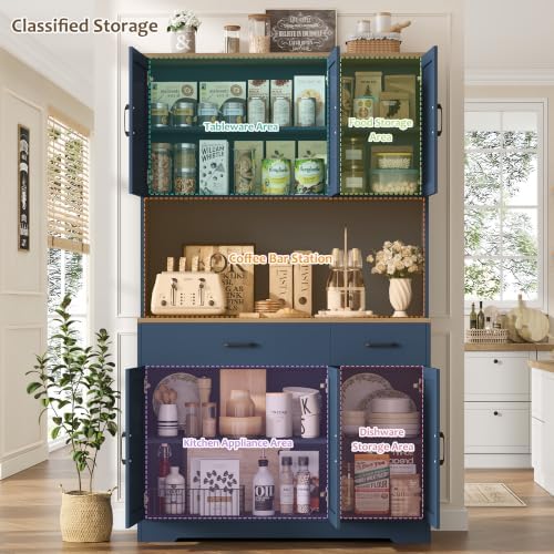HOSTACK 71" H Kitchen Pantry Storage Cabinet, Farmhouse Hutch Cabinet, Blue
