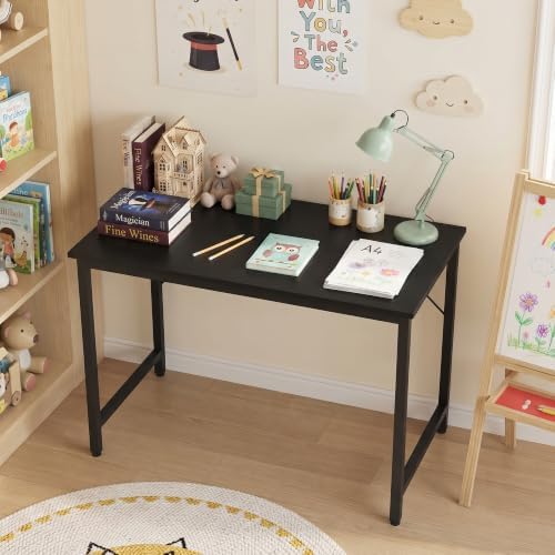 YOUDENOVA 32 Inch Small Computer Desk, Home Office Desk with Sturdy Metal Frame, Modern Writing Study Table for Bedroom, Student, Laptop, Gaming, Black Wood Grain
