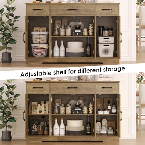 HOSTACK Kitchen Buffet Sideboard Storage Cabinet, Coffee Bar Cabinet, Brown