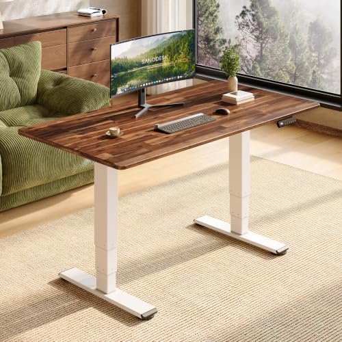 SANODESK Solid Acacia Wood Standing Desk Dual Motor 55.1"x27.6" Brown/White