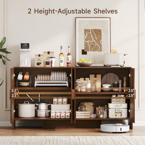 ComfyCorner 60" Sideboard Buffet Cabinet, Large Curved Design, Walnut