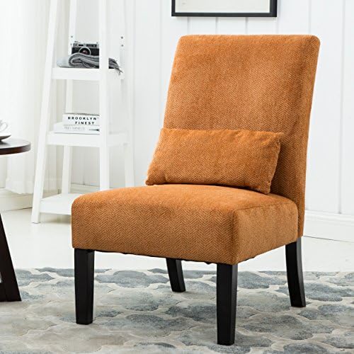Roundhill Furniture Pisano Orange Fabric Armless Contemporary Accent Chair with Matching Kidney Pillow, Single