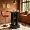 Square Bar Table with 2-Tier Hidden Storage & Wine Glass Rack, 38.1" High Counter Height Bistro Pub Cocktail Table, Modern Drink Bar Station for Kitchen Dining Room, Coffee House, Small Space, Black