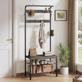NEWBULIG Coat Rack, Hall Tree with Shoe Bench, 4-in-1 Entryway Organizer with 10 Hooks and Storage Shelf, Rustic Wood Entryway Bench for Mudroom, Living Room, Bedroom, Grey