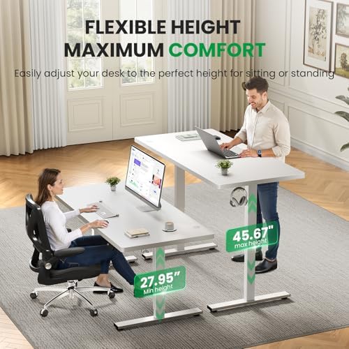 White 71x30 in Electric Standing Desk, 1 Inch Thick Tabletop