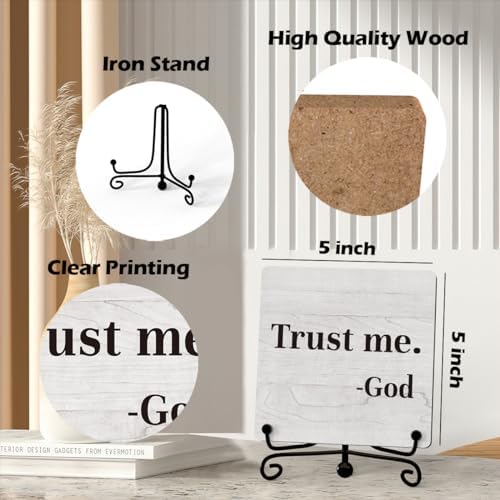 Inspirational Office Desk Decor, Trust Me God Sign, Desk Decorations For Office Home Living Room Classroom, Shelf Decor, Inspirational Christian Gifts, Wooden Plaque With Stand (B02)