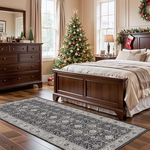 Washable 3x7 Entryway Runner Rug: Farmhouse Wide Kitchen Rug Soft Water Resistant Floor Mat for Bathroom Bedroom Nursery Non-Slip Indoor Carpet for Living Room Dining Room Hallway(3x7,Black)