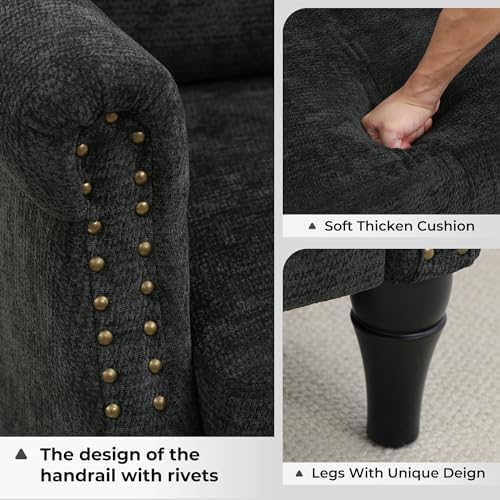 Accent Chair for Living Room, Modern Mid Century Reading Chair Armchair High Back Upholstered Armchair with Wooden Legs for Living Room Bedroom Office (Black, 1pcs)
