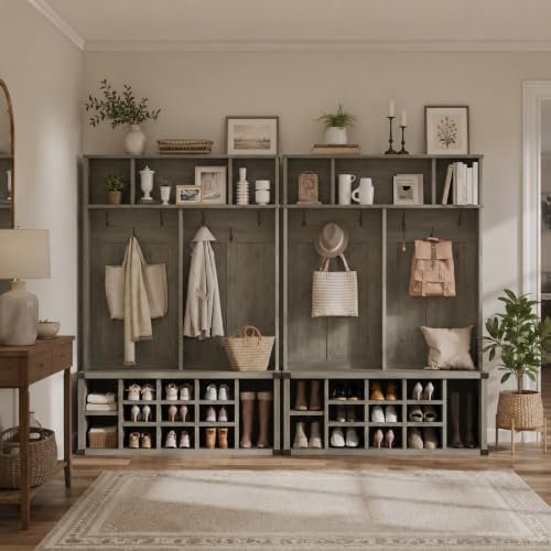Garvee Farmhouse Entryway Hall Tree with Bench, Shoe Storage & Coat Rack