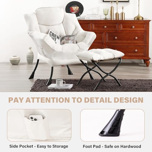 Tiita Lazy Chair with Ottoman, Comfy Reading Accent Chair, Beige