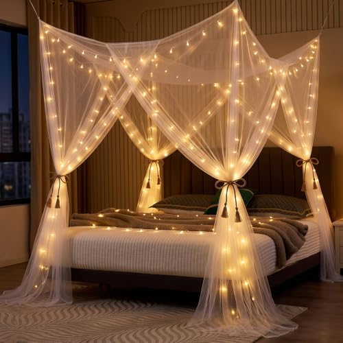 Canopy Bed Curtains for Full Queen King Size Bed, Mosquito Net for Bed