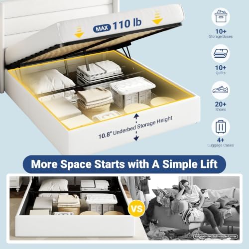 Allewie Queen Size Lift Up Hydraulic Storage Bed Frame White