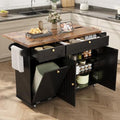 ComfyCorner 60" Rolling Large Kitchen Island on Wheels with Extendable Table, Drop Leaf & Power Outlet, Mobile Kitchen Cart with Storage Cabinet, 2 Drawers, Spice Rack, Towel & Knife Holder, Black