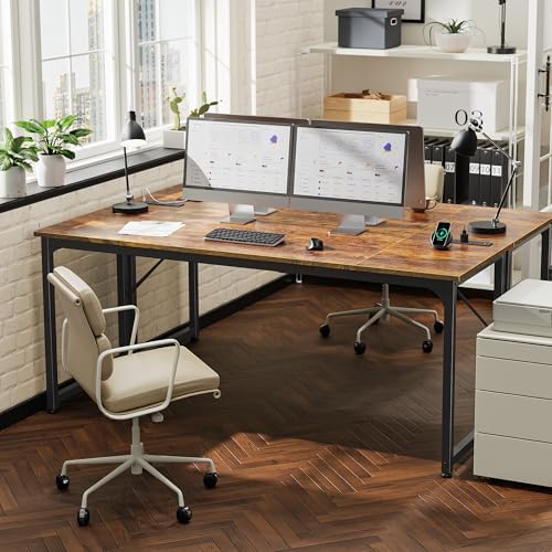 PRAISUN 70 X 24 Inch Computer Desk, Power Outlets, USB-C, Rustic Brown