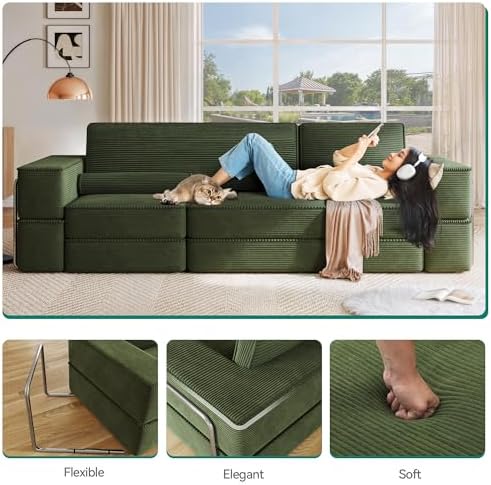 Oversize Convertible Boneless Couch Bed, 103 Inch Corduroy futon Sofa Bed