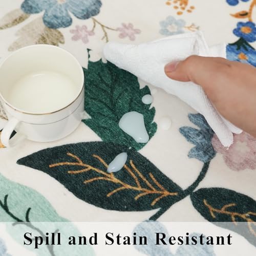 Washable 2x4 Entryway Area Rugs: Vintage Water Resistant Kitchen Rug Non-Slip Durable Doormat Ultra Soft Living Room Bedroom Carpet Indoor Low Pile Floor Mat for Bathroom Dining Room(2x4,Cream)