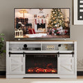 JUMMICO Fireplace TV Stand for 65 Inch TV with 26'' Fireplace(Milk White)