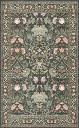 HAOYUNLAI Washable 7x7 Square Floral Living Room Area Rug Non-Slip Carpet