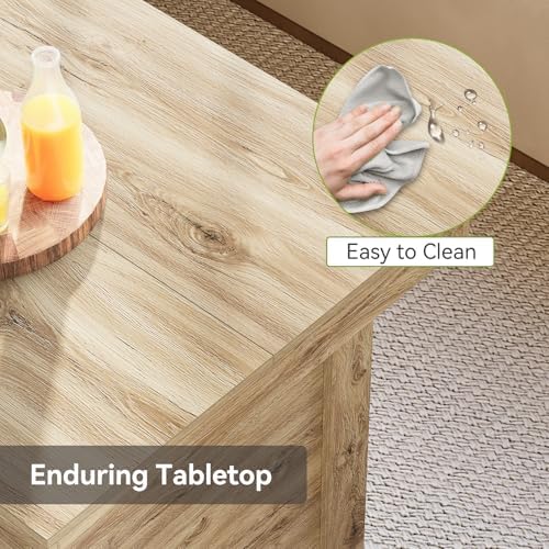 LITTLE TREE 55 Inches Kitchen Island with Storage, 3-Tier Farmhouse Wooden Stationary Island Table with Large Worktop & Leg Room, Modern Coffee Bar Table with Storage Shelf for Kitchen, Oak