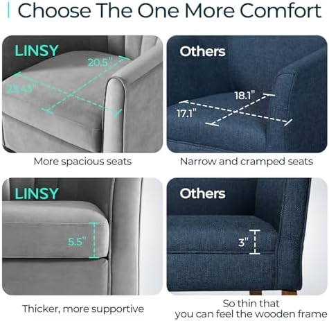 LINSY Accent Chair with Ottoman, Modern Armchair Comfy Barrel Reading Chair with Footrest for Living Room Bedroom Reading Room, Velvet, Light Grey