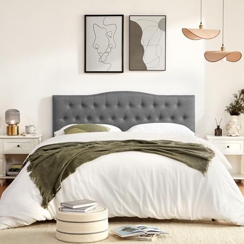 Tufted Headboard California King Size, Sturdy Solid Wood Head Board, Gray