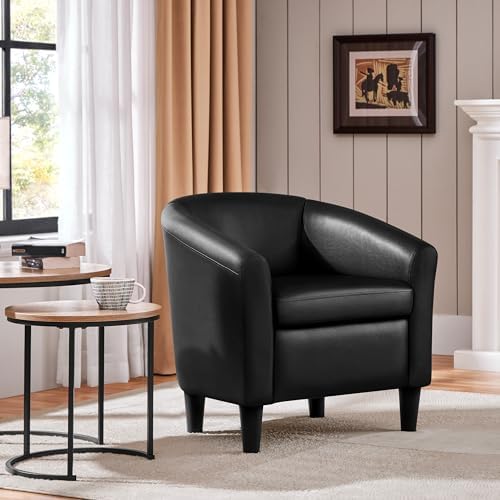 Topeakmart Faux Leather Club Chair, Modern Accent Chair, Black