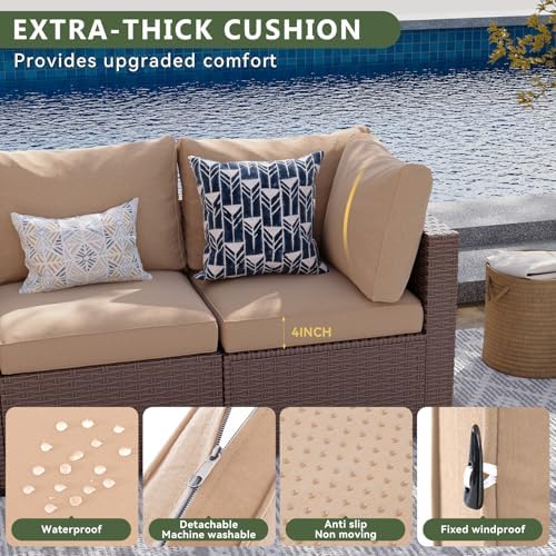 Aoxun 7 Piece Patio Furniture Set, Wicker Patio Sectional Sofa, Outdoor Furniture Set with Thickened Cushion, Brown