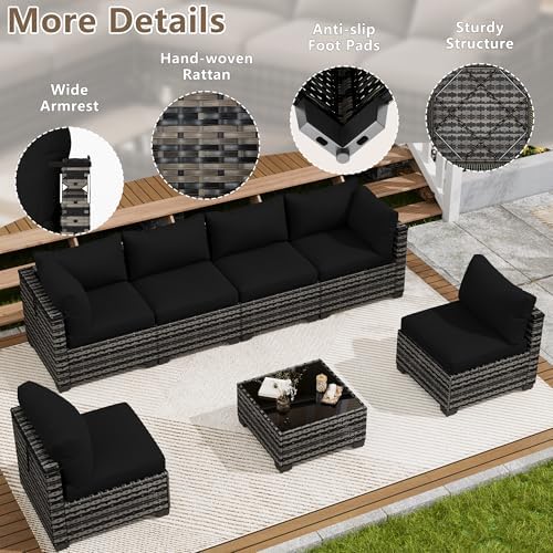 LOUVIXA 7 Piece Outdoor Patio Furniture Set, Outdoor Sectional Sofa, Wicker Rattan Patio Furniture, Patio Conversation Set with Coffee Table & Cushions