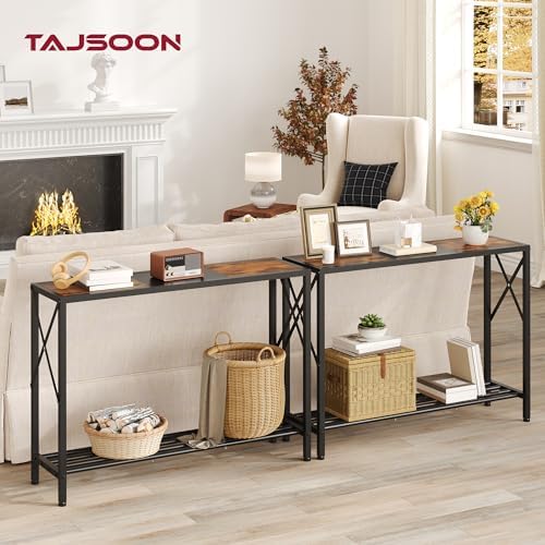Tajsoon Console Table 41.8", 2 Tier Industrial Entryway Table with Shelves