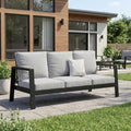 Wisteria Lane Aluminum Outdoor Patio Sofa, High Backrest Metal 3-Seat Outdoor Couch with 5 inch Thick Cushions, Patio Furniture for Deck Porch Garden Poolside, Grey