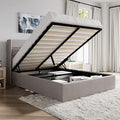 SHA CERLIN Queen Size Lift Up Hydraulic Storage Bed Frame Light Beige