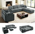 Iroomy Modular Sectional Couch for Living Room, Modern Convertible Cloud Sofa with Ottoman, Spring Cushion Seating, Grey