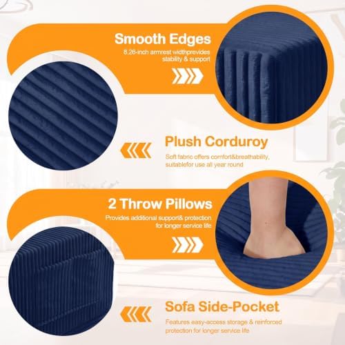 Erament 3 Seater Boneless Couch Sofa Bed, 78'' Corduroy Oversized Loveseat Folding Sofas Bed, Compression Convertible Futon Floor Couch Sofa Beds with 3 Pillows for Living Room Bedroom Apartment