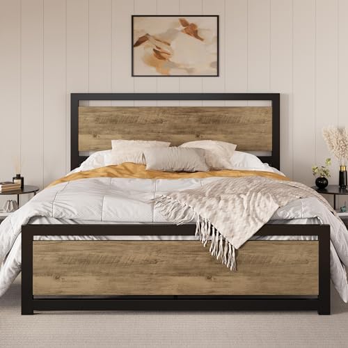 SHA CERLIN Heavy Duty Queen Size Bed Frame with Modern Headboard, Brown