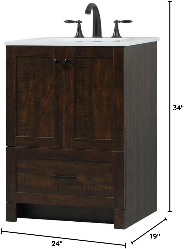 24" Pre-Assembled Bathroom Vanity with Sink, Engineered Wood, Ivory White Engineered Marble Countertop Attached, Single Rectangle Porcelain Sink, 1 Soft-Close Drawers, Expresso