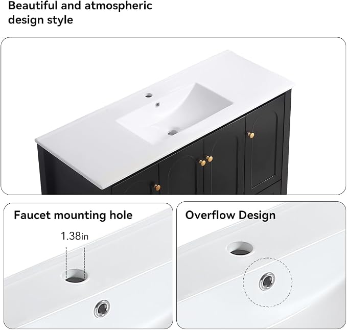 LUMISOL 48" Bathroom Vanity with Sink, Modern Single Bathroom Vanity with 4 Soft-Closing Doors & 2 Drawers, 48" Bathroom Storage Cabinet with Resin Basin, Black