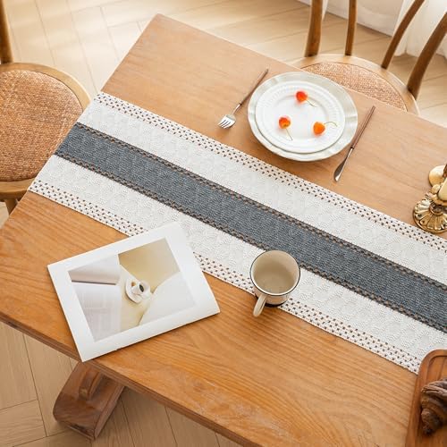 FEXIA Farmhouse Table Runner for Home Decor 12x60 Grey Fall Home Decor