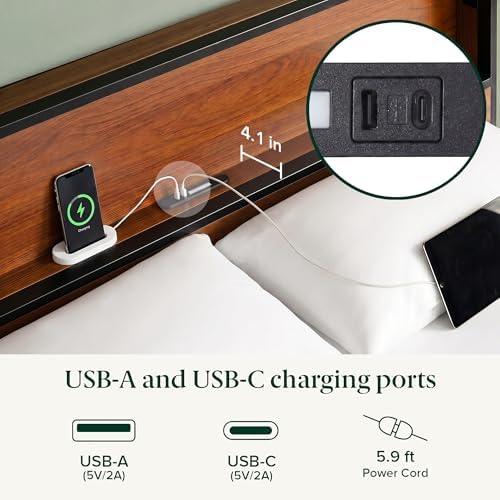 Zinus Kai Platform Bed Frame, RGB LED Lights, USB Charging Station, Full